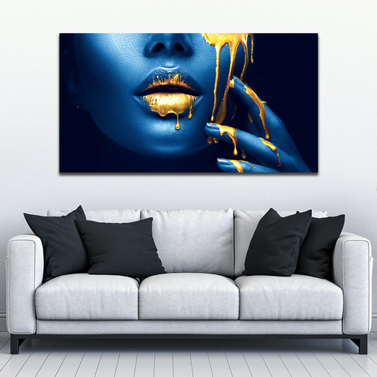 Gold Paint On Blue - Canvas Print